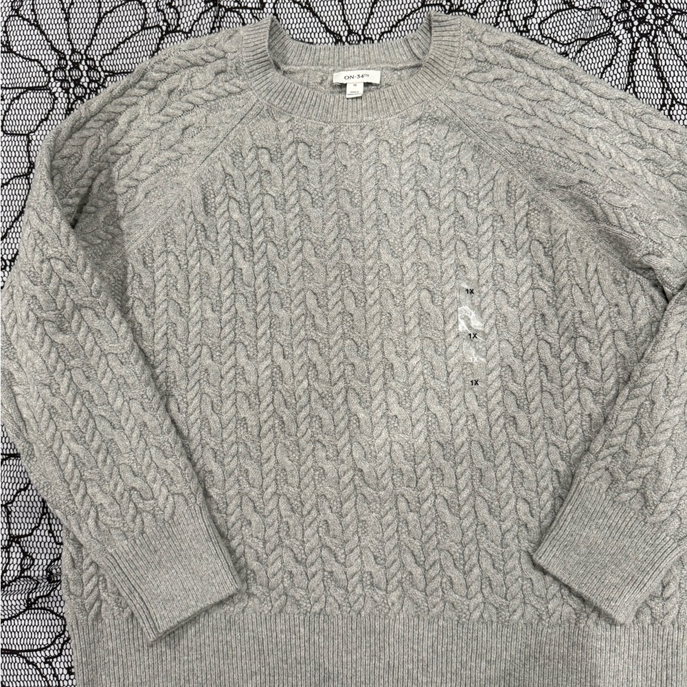 Cozy Gray Cable Knit Crewneck Sweater